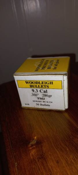 For Sale - WOODLEIGH 9,3 (.366) FMJ 286gr Solids, For Sale - WOODLEIGH 9,3 (.366) FMJ 286gr Solids
Premium Big Game Hunting bullets
One sealed box of 50qty left
R2950/box
Tel 068 505 5664
 