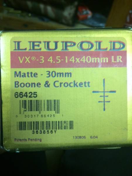 Leupold VX-3, Leupold VX-3, 4.5 - 14 x 40
Boone & Crockett reticle