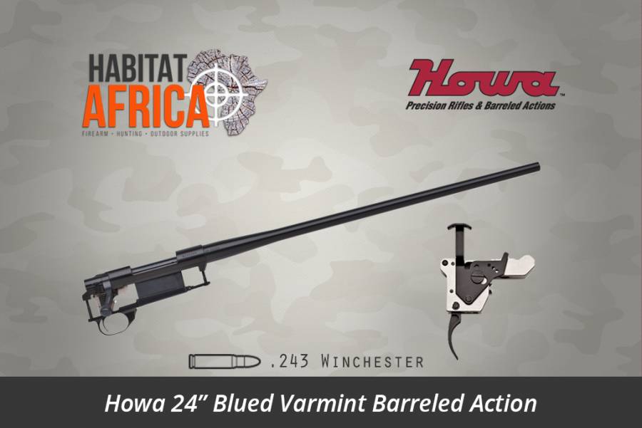 HOWA 24 INCH VARMINT 243 WINCHESTER BARREL ACTION, The Howa 24 inch Varmint 243 Winchester Barrel Action provides the Long Range Hunter and sport shooter with the best of both target shooting accuracy and a very functional hunting rifle. The 24 inch varmint or bull barrel profile provides the extra stiffness. The 24 inch barrel allows for optimum burning of the propellant resulting good muzzle velocity and flatter trajectories. The heavier barrel profile also creates less recoil for absolute target shooting accuracy. It also comes with a forged flat bottom receiver with an integral recoil lug. Howa Barrel Actions are the most popular choice among competition shooters and with the addition of custom stocks and great modularity. The result is a modern rifle with exceptional value for money.