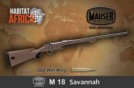 MAUSER M18 SAVANNAH 300 WINCHESTER MAGNUM, The Mauser M18 is probably the best value for money hunting rifle available to South African hunters today. The Mauser M18 Savannah 300 Winchester Magnum combines legacy with modernization. If you mention the words Mauser Bolt Action everybody is immediately reminded of the legendary Mauser 98 or M98 action. As a gunmaker, Mauser needs no introduction. Known to be one of the finest Manufacturers in the world, Mauser has perfected the craft of rifle making. Highest quality craftsmanship combined with ample features and top performance comes standard with Mauser M18 Rifles. The Mauser M18 Savannah 300 Winchester Magnum rifle is no exception.
One of the demands from the shooting market today, is more value for less. The Mauser M18 Range is one of the very best offerings in this segment. Every hunter likes performance, but there is usually a direct correlation between it and price. As one increases, so does the other. The Mauser M18 has changed that rule. The new Mauser 18 defines hunting in it’s fundamental form: pure, intuitive, and simple.