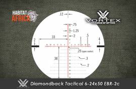 VORTEX DIAMONDBACK TACTICAL 6-24×50 EBR-2C MOA, The Vortex DiamondBack Tactical 6-24×50 EBR-2c MOA Riflescope feature exposed tactical turrets designed for dialing elevation and windage. It allows the shooter to make quick and precise bullet drop and wind drift compensation at long ranges. The DiamondBack Tactical Riflescope features all the legendary performance and extreme durability of the Vortex DiamondBack Range.The Vortex DiamondBack Tactical 6-24×50 EBR-2c MOA Riflescope is a fantastic dual purpose riflescope that is great for both hunting and target shooting.