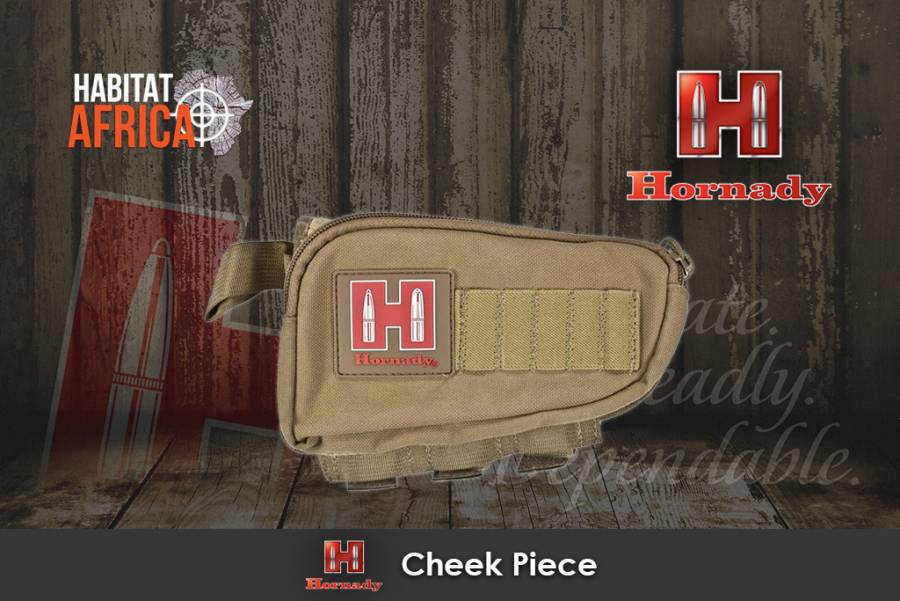 HORNADY CHEEK PIECE TAN/BLACK, The Hornady Cheek Piece Tan is for all hunters and shooters alike. It is made out of tough, nylon Cardura. After that, it features elastic loops and also have an zippered accessory pouch that can be use for any thing. Therefore just providing more storage space for other hunting accessories. The Hornady versatile pouch can hold up to five cartridges on the exterior while at the same time providing a padded cheek weld. Above all, it is available in left- or right-handed models. In conclusion, this stock pad is the perfect accessory for your rifle. It is available in Tan and Black.
