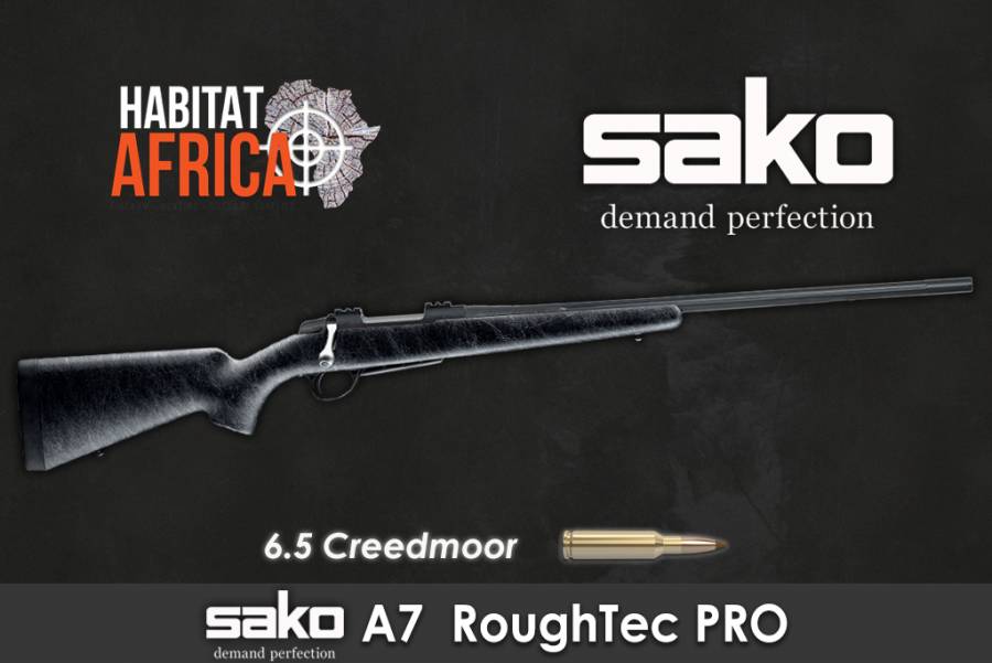 SAKO A7 ROUGHTECH PRO 6.5 CREEDMOOR, The Sako A7 RoughTech Pro 6.5 Creedmoor is a hunting rifle designed for medium size game hunting. It was created to offer a lightweight, genuine Sako rifle at an affordable price. The Sako RoughTech Pro stock has a fully integrated aluminium bedding block that ensures a precise and rigid chassis, as well as a rough surface texture that ensures a solid grip in all weather conditions.