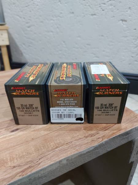 155gr 30 cal Barnes Match Burners, Sealed in box 155gr Barnes Match Burners for sale. 3 boxes avalable. R800 per box or R2200 for all three. 