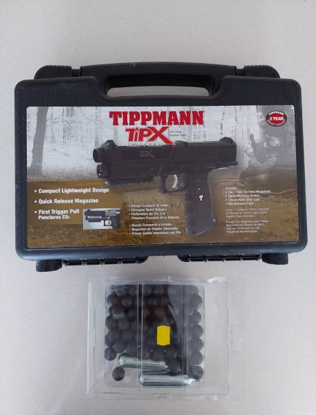 Tippman TIPX 68 Cal Paintball pistol + accessories, Only ever shot twice to test - basically brand new in carry case

* Standard 7 round mag + additional extended 12 round mag
* 3 cylinders
* multiple pepper balls and rubber balls

Cash Only
For collection in Gardens, CBD Only
No chancers