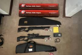 Hatsan Flash , Two Hatsan Flash PCP air rifles, R5000 each or R9000 for both comes with gun bags , refill regulator adaptor 
and mags , spare survice parts .
one of the guns is short a magazine. 
Doesnt include scope 
Greg 0781215140
