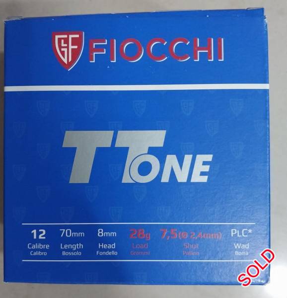 Fiocchi TT ONE 7.5 12GA, Brand new Fiocchi TT ONE 7.5 12GA !!!
One box cost R220 and a case cost R2000