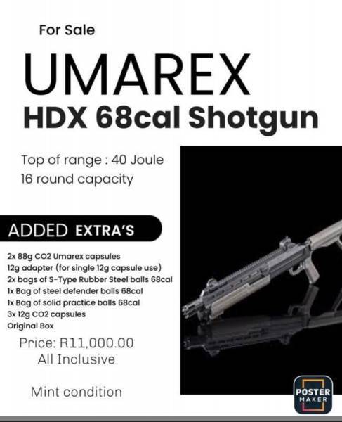Umarex HDX 68 cal 40 joule mint for sale, Almost new condition in original box. 
sold with 2x 88gr canasters
2x bags of s-type Rubber Steel balls
bag of devastation balls
large bag of practice balls
12gr adapter - for practice
about 40 rounds through it 