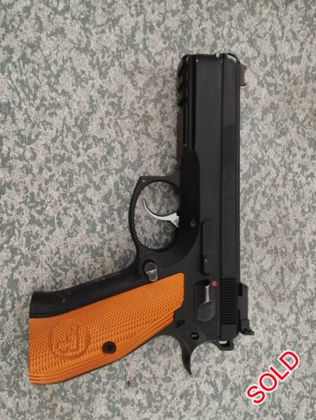 CZ Shadow 1 Orange, Excellent Condition CZ Shadow 1 orange 
approx round count 4500.
pre b disco
1mm front sight
Extended safety
adjustable rear sight
Extra set black aluminium grips
Comptac OWB holster
2x mag pouches
Original case
3x mags barely used

More pictures available on requested