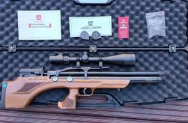 ASELKON MX7 WOODEN PCP BULLPUP AIR RIFLE IN .22, ASELKON MX7 WOODEN PCP BULLPUP AIR RIFLE IN .22 for sale. Hardly used as I dont get the time to shoot ofter anymore. Less than 200 rounds done. Rifle is regulated, regulator needs to be set/seal replaced as it creeped up. I dont have the tools or anyone in my area to service it unfortunately. Overall a great looking rifle. specs below. Comes with case and scope and all extras as purchased. Retails for around 13K.

	
		
			Caliber
			5.5 mm /.22 cal
		
		
			Muzzle Speed
			1000fps
		
		
			energy
			Joules 54.5 / 39.5 ft.Ibs
		
		
			Magazine Capacity
			12
		
		
			Tube Volume
			320cc
		
		
			Filling Pressure
			200bar
		
		
			Number Of Shots
			70
		
		
			Forearm Engraving
			Turkish walnut
		
		
			Total Length
			850mm
		
		
			Barrel Length
			550mm
		
		
			Weight
			2750gr
		
		
			Scope Rail
			Picatinny
		
		
			Replacement Magazine
			Yes
		
	

