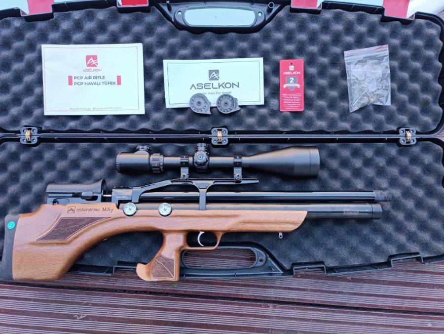 ASELKON MX7 WOODEN PCP BULLPUP AIR RIFLE IN .22, ASELKON MX7 WOODEN PCP BULLPUP AIR RIFLE IN .22 for sale. Hardly used as I dont get the time to shoot ofter anymore. Less than 200 rounds done. Rifle is regulated, regulator needs to be set/seal replaced as it creeped up. I dont have the tools or anyone in my area to service it unfortunately. Overall a great looking rifle. specs below. Comes with case and scope and all extras as purchased. Retails for around 13K.

	
		
			Caliber
			5.5 mm /.22 cal
		
		
			Muzzle Speed
			1000fps
		
		
			energy
			Joules 54.5 / 39.5 ft.Ibs
		
		
			Magazine Capacity
			12
		
		
			Tube Volume
			320cc
		
		
			Filling Pressure
			200bar
		
		
			Number Of Shots
			70
		
		
			Forearm Engraving
			Turkish walnut
		
		
			Total Length
			850mm
		
		
			Barrel Length
			550mm
		
		
			Weight
			2750gr
		
		
			Scope Rail
			Picatinny
		
		
			Replacement Magazine
			Yes
		
	


