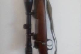 Musgrave 30-06 mauser action, Musgrave K98 Lightweight bolt action with Mauser action. Tasco 4x40 telescope. Rifle belt. Magazine capacity 5 rounds. Includes dies, powder, bullet heads, cases and RCBS balance scale.