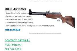 Air Rifles, - 5.5mm Calibre
- 1105mm Length, 2.8 kg weight
- 10-25N Trigger Force
- Automatic Safety, Fibre Optic Sight