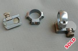 Scope Mounts and Rings, Bases to fit Sako taper. Stainless Steel (Made in Australia). I think it is Lynx. Rings are removable. Existing rings are 25mm stainless steel.
