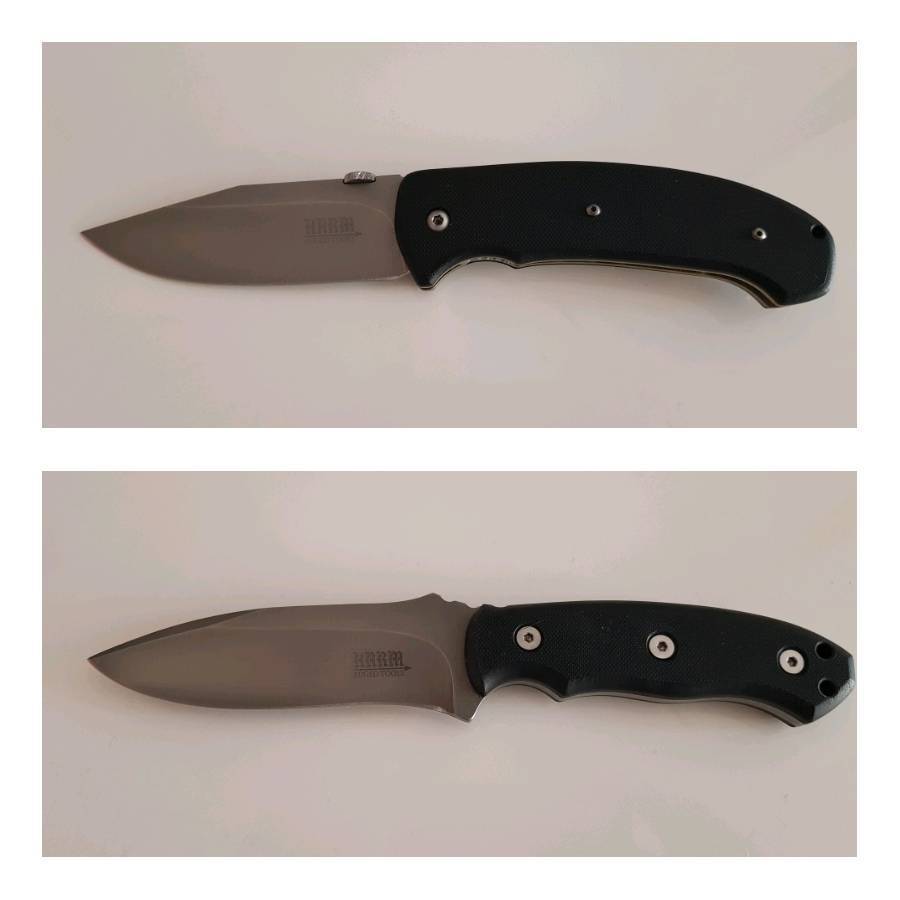 HARM blades, I have a fixed and a folder for sale. Both are new. They fixed blade has scratches from the kydex holster. I'm based in Durban. 