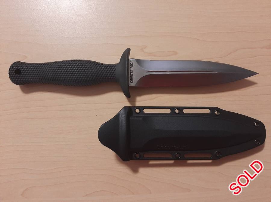 Cold Steel Counter-Tac 1 fixed knife for sal, Secure-Ex sheath which clips blade securely into sheath, so can carry blade pointing down.
Blade is sharpened on both edges.