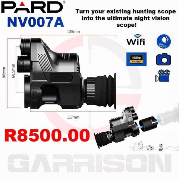 PARD NV007A - Brand New, Brand new NV007A in stock! Turn you existing scope into a night vision scope in seconds.
Price Includes delivery! 
Feel free to contact me for more info, videos etc
