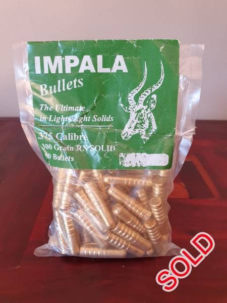 Impala RN Solids .375 100 Bullets, Based in Jhb
Courier for buyer's account