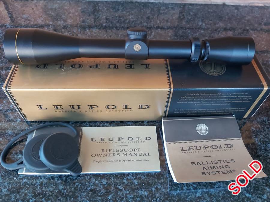 LEUPOLD VX1 3-9X40 LR DUPLEX, I have this beautiful Leupold 3-9x40 LR duplex for sale.
There are litterally no scratches on this scope and comes with lense covers, the box and all of the necessary books explaining how the scope and reticle works. The scope is spotless with no ring / mount marks.
The only reason for selling is due to an upgrade. I however have no use for the scope anymore. The scope can easily be used up to 300 meters with the milldots on the reticle.
Please email me anytime if you have more questions.