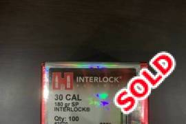 Hornady Interlock 180gr SP (100) , Brand New Hornady Interlock SP 180gr bullets. I purchased the wrong pack and could not return it to the shop.
Original price R900- Selling for R735