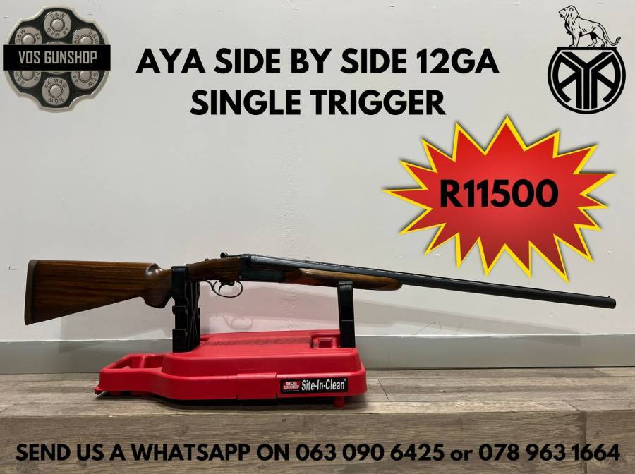 AYA 12GA SIDE BY SIDE, DON'T MISS OUT ON THIS BEAUTY. 

FEEL FREE TO CALL, EMAIL, VISIT THE SHOP OR WHATSAPP  063 090 6425. 

LIMITED STOCK AVAILABLE!!