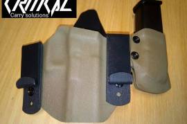 Critical appendix carry rig, CRITICAL  Appendix sidecar holster
In single color or 2 tone.
Hi rise backing for comfort.

Available with S clips or J clips

Mag carrier can be detached and carried solo with holster.

GLOCK 17/19/21/22/23/36
CZ 75 PO7 DUTY
Sig p320
Sig 2022
Sig 226
Taurus pt111 g2

CAN BE MADE IN CAMMO!!!

R850.00 INCLUDING SHIPPING