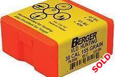 BERGER 30 CAL 155GR VLD HUNTING BULLETS, Berger Bullets
30 Cal 155gr VLD Hunting
Boxes of 100
20 boxes available
Postage for buyers account

 