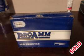 PMP Proamm 30-06 180g, Please note that I have 18 in a box and I used two. Selling for 400. Whatsapp, sms or call 0833145174   I am in Pretoria. You must have a licence please for a 30-06. 
