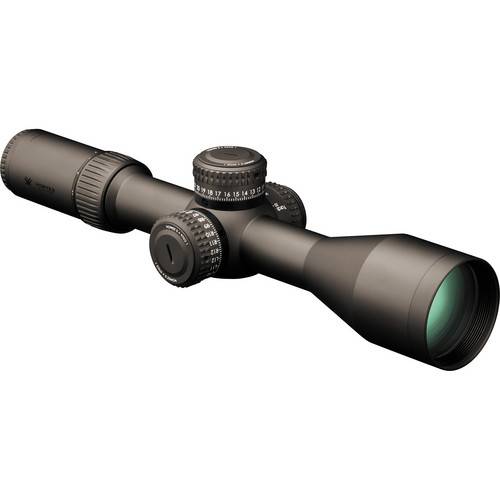 Vortex Razor HD GEN II 4.5-27x56 Riflescope EBR-2C, Vortex Razor HD GEN II 4.5-27x56 Riflescope EBR-2C MRAD Reticle
Modified Illuminated Duplex Reticle
First Focal Plane Reticle Placement
One-Piece 34mm Aluminum Main-Tube
0.1 MRAD/Click Impact Point Correction
33 MRAD Elevation & 14 MRAD Windage
Exposed Locking L-Tec Tactical Turrets
Apochromatic Objective Lens System
XR Plus Fully Multi-Coated Optics
HD Extra-Low Dispersion Glass
Argon-Filled, Fogproof and Waterproof
Vortex 4.5-27x56 Razor HD Gen II Riflescope (EBR-2C MRAD Illuminated Reticle)
Sunshade
CR2032 Battery
Hex Wrench
Lens Cloth
Scope Rings