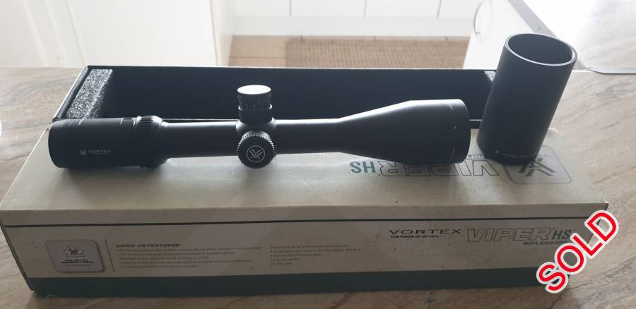 Vortex Viper HS LR 4-16x50 FFP Scope, I have a Vortex HS LR 4-16x50 scope for sale with the XLR MOA reticle.

First Focal Plane reticle

Scope was used for a short while on a target rifle which I have sold, I dont have a use for the scope anymore as I bought one with a bit more magnificiation.

Scope is in excellent condition, zero scratches and comes with original packaging and sun shade.