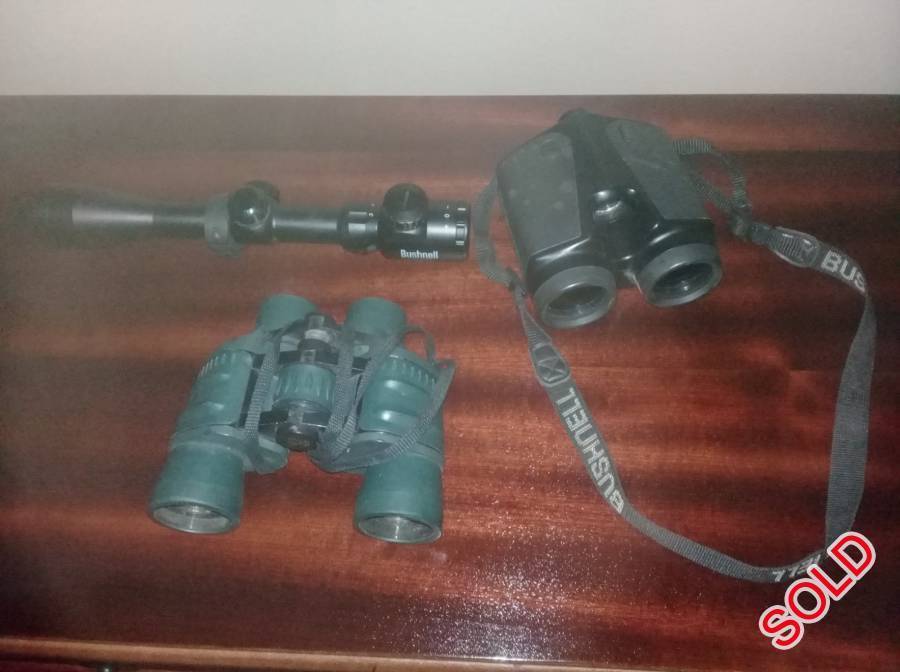 Bushnell rangefinder,Bushnell scope for sale, Bushnell Range finder and Bushnell scope 3-9x40 EG and 20 x 40 binocolur for sale.
all 3 items for R2000