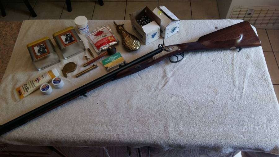 Black powder Double rifle, .54 Davide Pedersoli Double Rifle Kodiak Express,ONLY 3 shots per barrel,Incl all seen in Picture
Rifle is profesionally drilled for scope mounts.(scope and Mounts not incl)
price is neg.
Contact me @ 079 598 3007
Alternative contact : 076 094 2999
riempiesstock@gmail.com