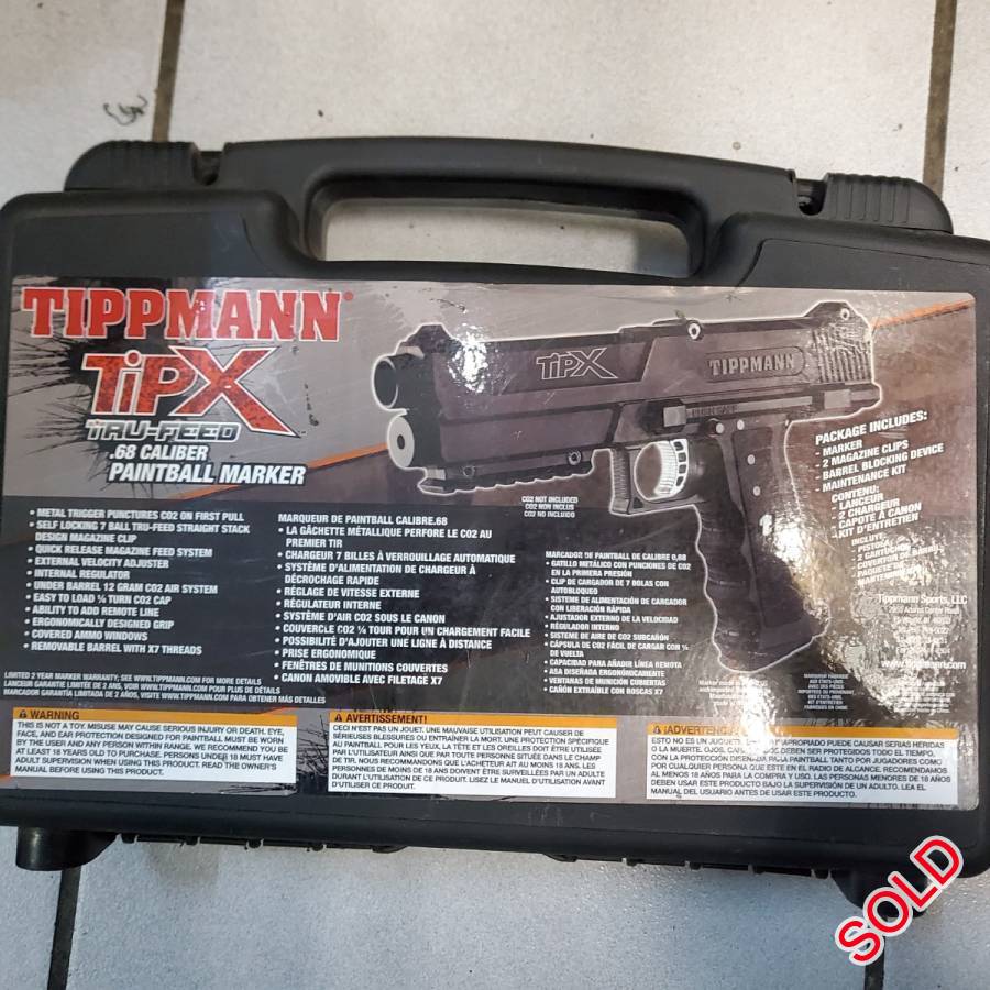 TIPPMANN TIPX .68 CALIBER PAINTBALL, TIPPMANN TIPX PAINTBALL/SELF DEFENSE
BRAND NEW OVER R4500.
ONLY SHOT FEW ROUNDS, LIKE NEW
R3000 NEG CASH AND COLLECTION ONLY
IN EASTRAND AREA.