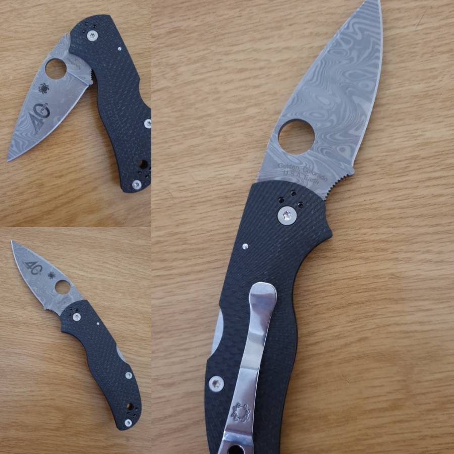 Spyderco 40th anniversary , Spyderco 40th anniversary special addition.
DS93X Thor Damascus blade. 
carbon fibre scales
Brand new with paperwork 
R10 000 neg