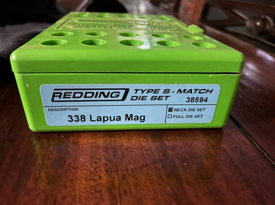 338 LAPUA REDDING TYPE-S MATCH NECK DIE SET (3 DIE, Brand new 
338 LAPUA REDDING TYPE-S MATCH NECK DIE SET (3 DIES) never been used. Postage for buyer
