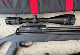 GAMO Pellet Rifle , GAMO Coyote Whisper 4.5mm

Bolt Action (10 Pellets/magazine 

PCP

Picatinny Rail mounted bipod (removable)

8-16 x 50 Scope

with Rifle Bag & Ammunition 

