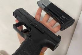 Umarex Walther PPQ M2, The gun has damage to the outer-front barrel but it still shoots without any issues, hence the lower price. It comes with a carrying case and some nylon balls.