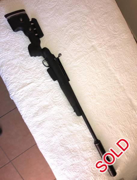 Tikka T3 Varmint 308 Win, Selling my Tikka T3 varmint. 
Rifle is as good as new with less than 400 round fired. 
Price ranges from R14000 - R23000 depending on the extras taken. 
- Bare rifle with 20 MOA Nightforce Picatinny base and threaded with a 1/18 thread with cap (R14000)
- Rifle with all the above mentioned, a GRS Berserk stock and a Sonic Nielsenn 45 Silencer (R23000)
- Redding Competition die set also available at an additional cost of R3000
 