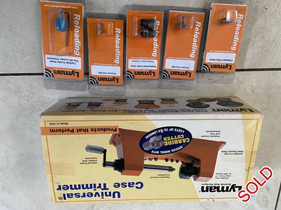 Lyman Universal Case Trimmer, Lyman Universal Case Trimmer brand new in box. Never used. Also included spare cutters and additional pilots - see pictures.