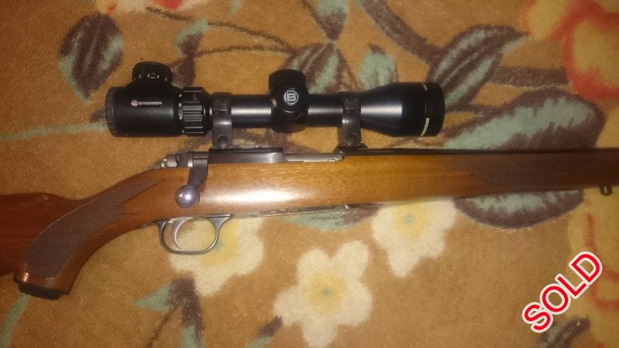 Ruger 17HMR , A truly awesome calibre that packs a hefty punch. Very accurate and a pleasure to shoot with. No recoil at all. Comes with a Bresser scope, Router silencer, bag and 50 rounds of Hornady ammo. Also original spare scope mounts. Perfect varmint calibre 
