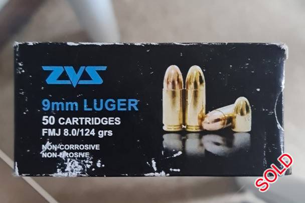 ZVS 9mm ammo, 50 rounds at R350 
​​​​​​2 boxes available