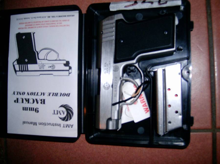 AMT 9mm Backup, AMT 9mm Back Up Double Action Pistol. Stainless Steel NEW R4000.00 Phone Billy 0824546496.
Or Whats up.