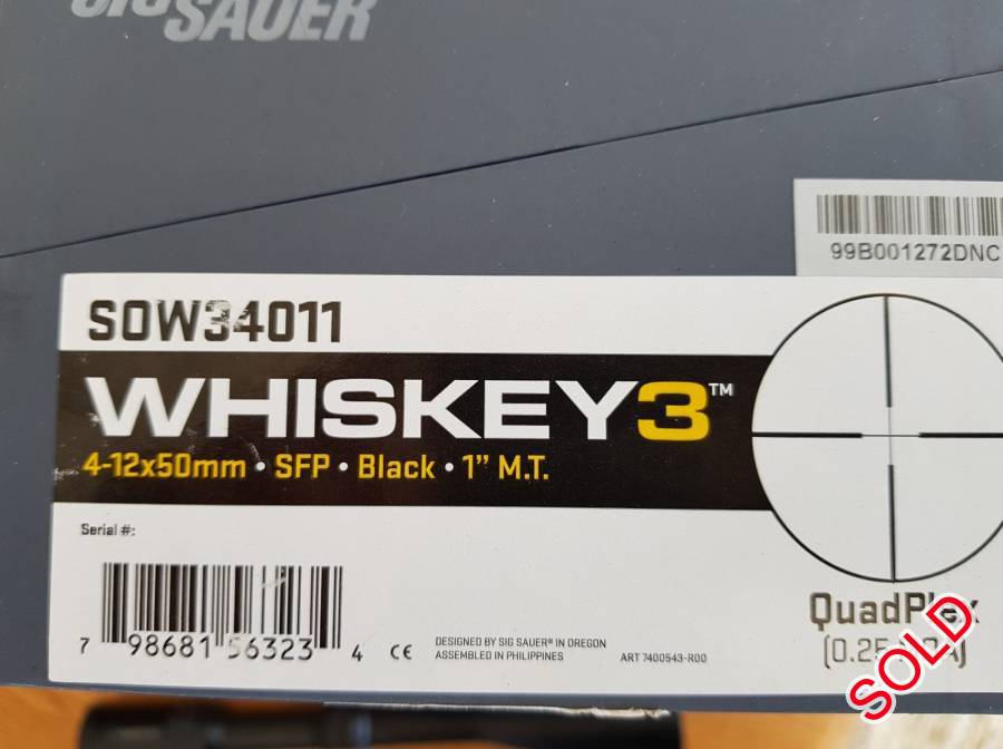 Sig Sauer Whiskey 3  4-12x 50, Brand new Sig Sauer Whiskey 3  4-12x50 Quadplex scope