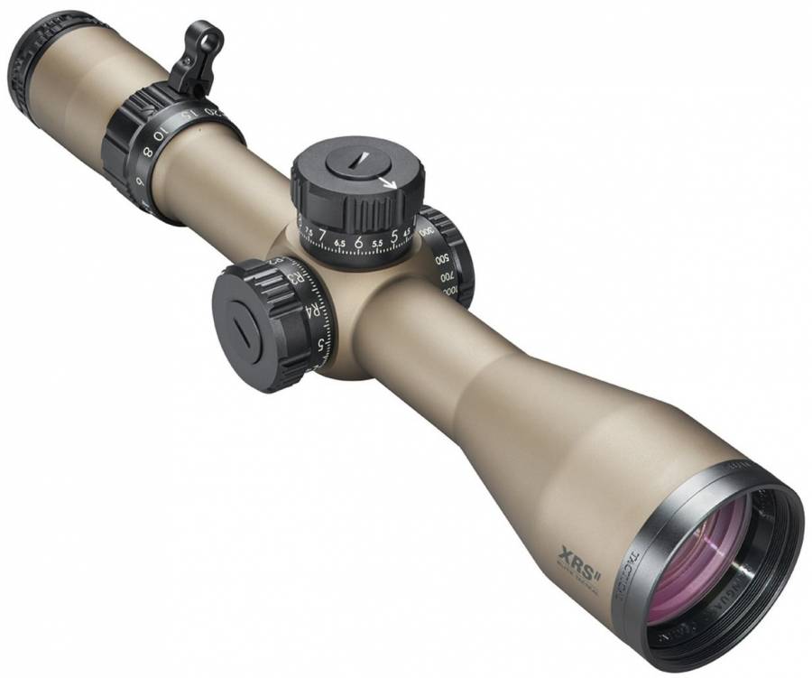 Bushnell Elite Tactical XRS II 4.5-30x50 Riflescop, Bushnell Elite Tactical XRS II 4.5-30x50 Riflescope - G3 (FFP) Reticle, Flat Dark Earth

G3 (FFP) Reticle
Side parallax adjustable from 75 Yd to infinity
4.5-30x magnification
50mm objective lens
Exposed elevation and windage turrets
RevLimiter Zero Stop
Fully-Multi coated optics deliver crisp images in every lighting condition
Exclusive EXO Barrier Protection - Bushnell’s best protective lens coating molecularly bonds to the glass, repelling water, oil, dust, debris and prevents scratches
ED Prime glass delivers amazing colour, resolution and contrast, even in low-light conditions
RainGuard HD permanent water-repellent coating resists moisture from rain, snow, sleet and condensation for clear viewing, even in inclement weather
IPX7 Waterproof construction keeps optics dry inside.