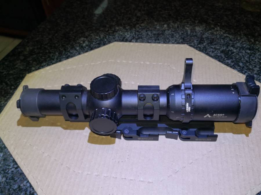 Primary Arms Riflescope, Primary Arms 1 - 8x riflescope with ACSS reticle with quick throw lever and cantilever qd mount.