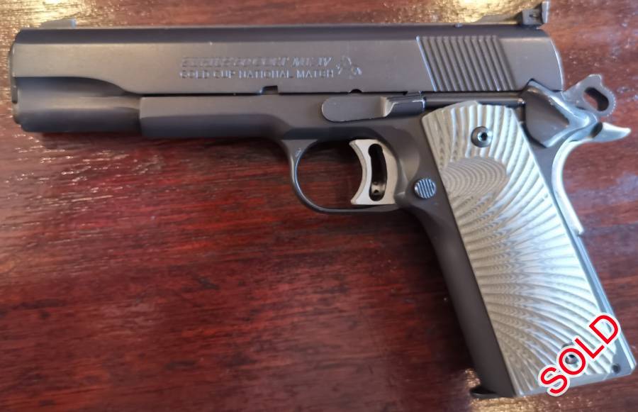 Colt gold cup series 80, Good condition
4 magazines 
Fobus paddle holster
Spare Pachmayer wrap around grip
Recently serviced at Rescomp
To be booked in at dealer once sale completed. 

​​​