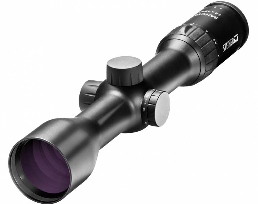 Steiner Ranger 2-8x42mm Riflescope, Steiner Ranger 2-8x42mm Riflescope

Compact versatility for virtually any rifle
Great details by high magnification
Parallax adjustment from 100 m to infinity
Wide. Bright. Short

SPECIFICATIONS
Objective Tube Diameter    51 mm
Effective Objective Diameter    42,0 – 25,5
Magnification    2x / 8x
Weight    585 g
Length    303 mm
Temperature Range    -25 °C to +65 °C
Exit Pupil    12,0 – 5,3 mm
Field of View at 100 m    18,3 – 4,7 m
Eye Relief    90 mm
Diopter Setting    -3 to +2
Parallax Adjustment    100 m
Reticle    4A-I
Focal Plane Location    2. BE
Reticle Adjustment per Click at 100 m    1 cm
Max. Adjustment in cm at 100m - Elevation/Windage    125 / 125 cm
Center Tube Diameter    30 mm
Eye Piece Diameter    44,3 mm
High-Performance-Optics    High Contrast
Water-Pressure Proof    Up to 2 m
Steiner Nitrogen - Pressure-System    Yes