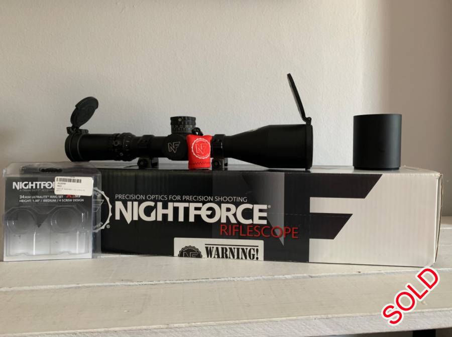 Nightforce Atacr 5-25x56 sfp rifle scope, Nightforce Atacr 5-25x56 sfp rifle scope for sale. In immaculate condition. No scratches or marks. Comes with nighforce scope rings. Bought at safari outdoor on 26/02/2019. 