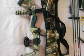 PSE Sting Compound bow with accessories, PSE Sting Compound bow(right handed) with accessories:
1. Bag
2. Bow Sling bag
3. Action camera (fits to bow)
4. Trigger
5. Maintenance kit
6. Arrow head kit
7. Walkie-talkies
8. Arrow puller
9. Arm guard
10. Rangefinder
 