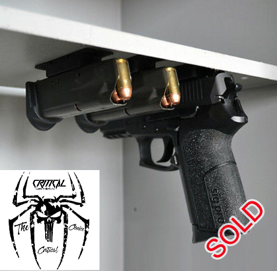 Critical maticX handgun mounts,  
The Critical MaticX mounts uses a powerful magnet to attract only ferromagnetic items. Ferromagnetic materials are those attracted to magnets and are made out of iron, nickel or cobalt or certain combinations of those three.

Critical carry/ conceal solution for home or motor vehicle.!!!!

R580.00

Comes in a set of 3 mound.
• Handgun (any)
• Spare magazine
• Tac knife/ flash light/ pepper spay.

https://m.facebook.com/story.php?story_fbid=258211544837863&id=143997116259307&__tn__=%2As%2As-R
